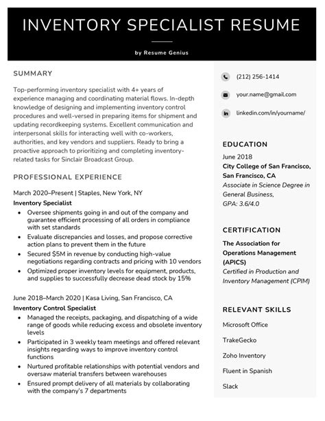 Inventory Manager Resume - Example & Free Download