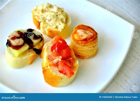 Italian Appetizer, Finger Food On A White Plate Royalty Free Stock ...