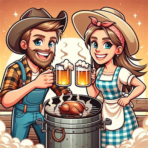 Cartoon Hillbilly BBQ | Outdoor Cooking with Beer | AI Art Generator | Easy-Peasy.AI