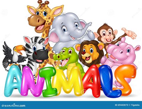 Word Animal with Cartoon Wild Animal Stock Vector - Illustration of ...