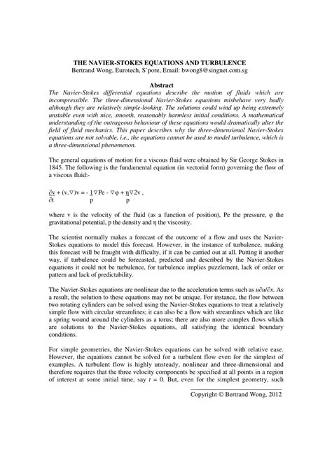 (PDF) THE NAVIER-STOKES EQUATIONS AND TURBULENCE