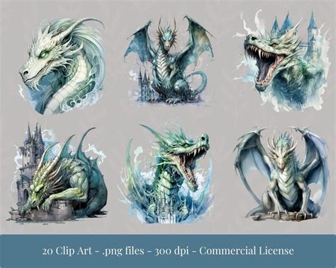 20 Water Blue Dragon Clip Art, Fantasy Clipart, Watercolor Dragon ...