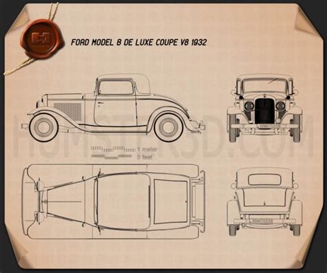 Ford Model B De Luxe Coupe V8 1932 Blueprint - Hum3D