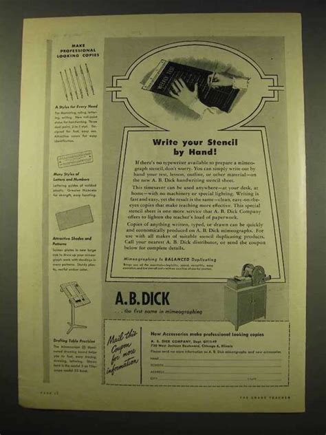 1949 A.B. Dick Mimeograph Ad - Write Stencil By Hand | eBay