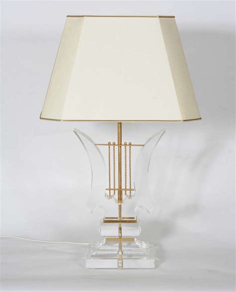 Hollywood Regency Pair of Lucite Table Lamps in Harp and Obelisk Shapes For Sale at 1stDibs