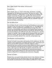 adam smith essay.docx - Title: Adam Smith: The Father of Economics ...