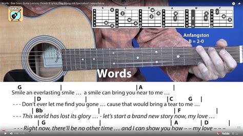 Words - Bee Gees, Guitar Lesson, Chords & Lyrics, Play Along, mit ...