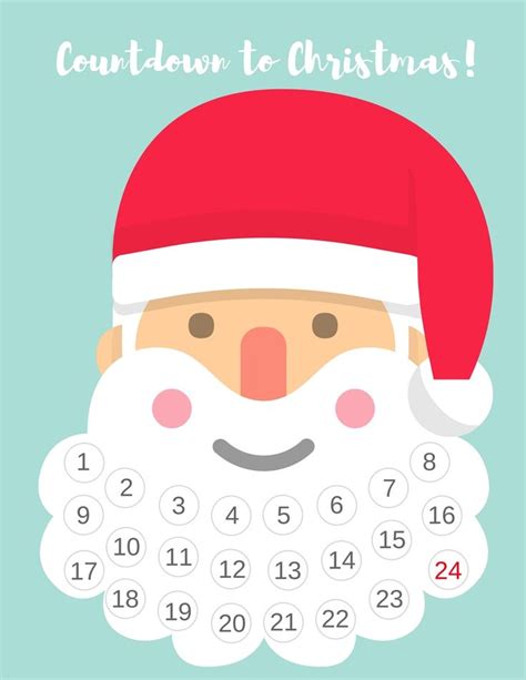 a calendar with santa claus's face and the words, countdown to ...