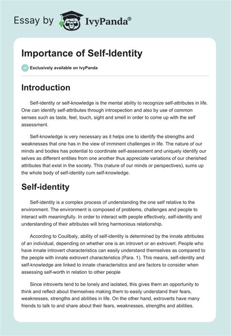 Importance of Self-Identity - 1079 Words | Essay Example