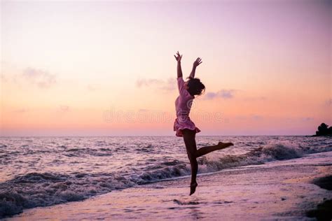 Silhouette of a Girl on the Beach Stock Photo - Image of nature, freedom: 173341254