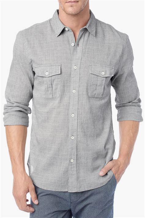 Lyst - 7 For All Mankind Double Chest Pocket Shirt in Gray for Men