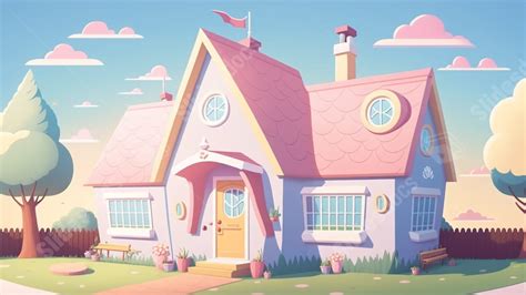 Beautiful Lawn House Pink Cartoon House Powerpoint Background For Free ...