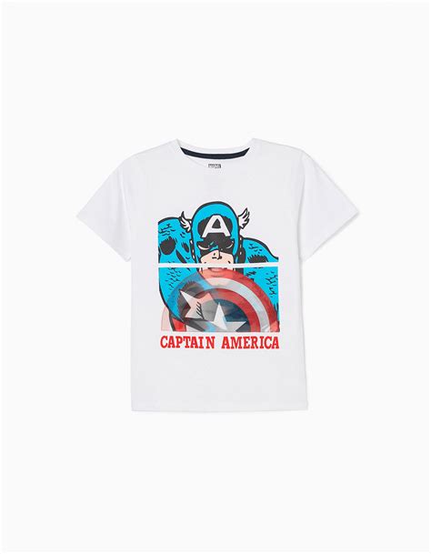 COTTON T-SHIRT FOR BOYS 'CAPTAIN AMERICA', WHITE