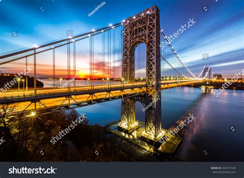 George Washington Bridge At Sunrise In Fort Lee, Nj. George Washington Bridge Is A Suspension ...