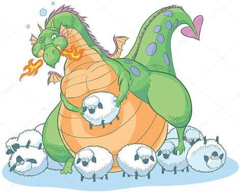 Comer en exceso el dragón de grasa con ovejas despistadas Vector de dibujos animados Clip Art ...