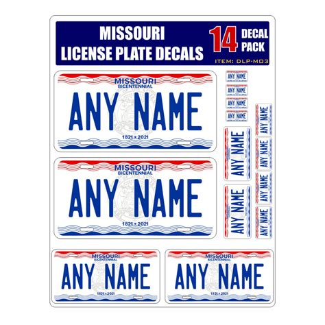 Personalized Missouri License Plate Decals Stickers Version 3 Sheet of ...