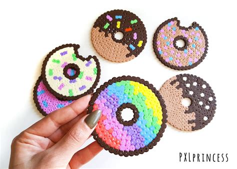 Donut pixel art coaster Doughnut Hama Perler beads coasters | Etsy ...