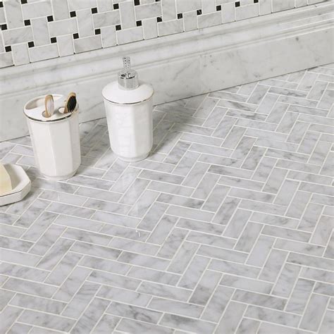 Carrara White Bianco Carrera Marble 1" x 3" Herringbone Mosaic Tile Pack of 5 | Herringbone ...