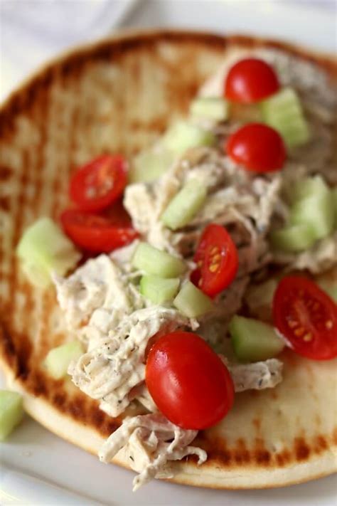 Slow Cooker Creamy Greek Chicken Pitas - 365 Days of Slow Cooking and Pressure Cooking