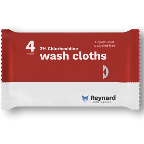 48/Carton Reynard Health 2% Chlorhexidine Wash Cloths - Alcohol free - 4 Wipes/Pack