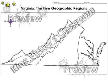 Regions of Virginia: The Five Geographical Regions Map - Blank - Full Page