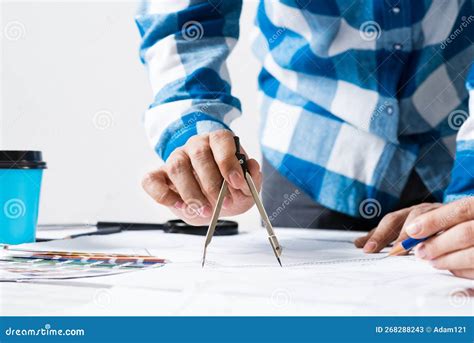 Architect Measuring with Compass Divider Stock Image - Image of ...