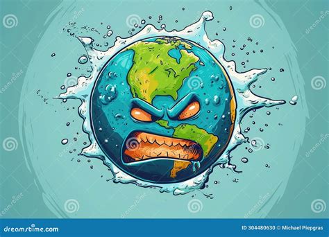 Angry Earth Planet Character With Volcanoes Erupting, Cute Globe With ...