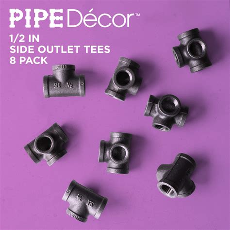 1/2 Inch Side Outlet Tee (4-Way) Industrial Cast Iron Pipe Fitting 8 Pack by Pipe Decor, Pipe ...