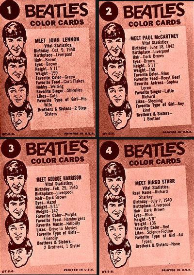 Beatles Color Cards by BonjourBella on DeviantArt