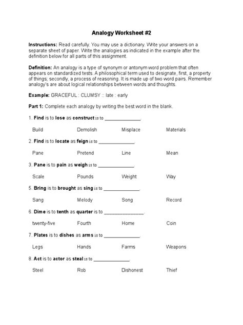 AnalogyWorksheet 2 | PDF | Analogy