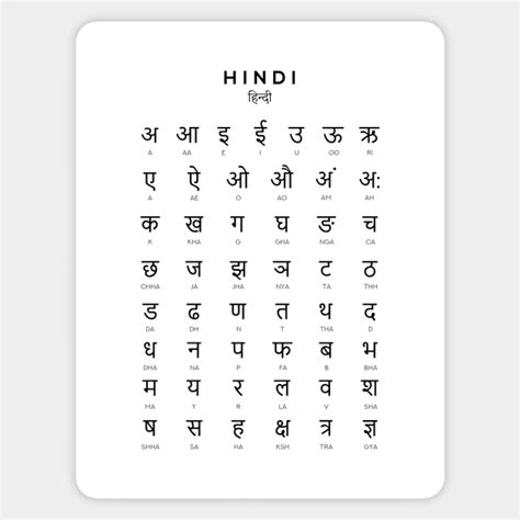 Hindi Alphabet Chart, Hindi Varnamala Language Chart, White - Hindi - Magnet | TeePublic