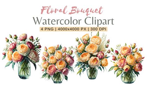 Floral Bouquet Watercolor Clipart Graphic by Hello Interiors · Creative Fabrica