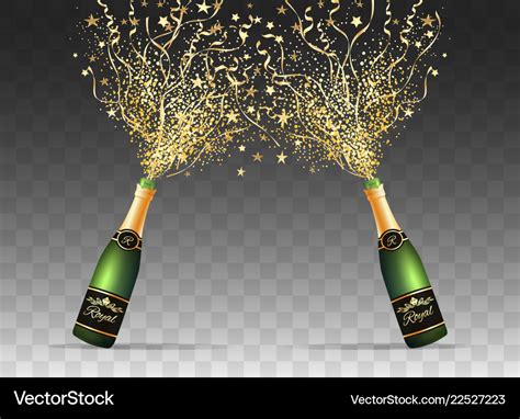 Champagne confetti bottles on transparent Vector Image