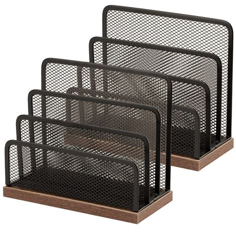 Wooden Desk Mail Organizer, Desktop File Organizer Metal Mesh with 3 ...