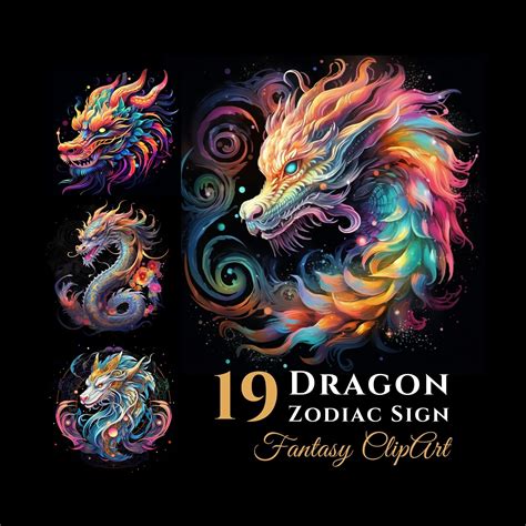 19 Dragon Zodiac Sign Clipart Bundle, 2024 Year of Dragon Fantasy ...