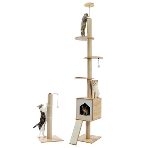 Buy PETEPELA Cat Tree Floor-to-Ceiling Cat Tower, Cat Activity Center with Free Cat Scratching ...