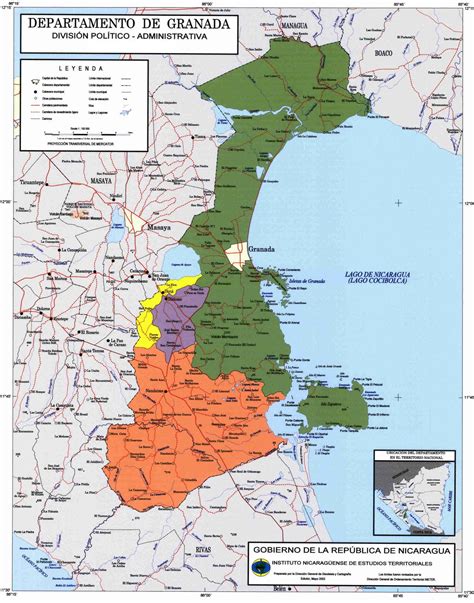 Granada Department Administrative Political Map, Nicaragua