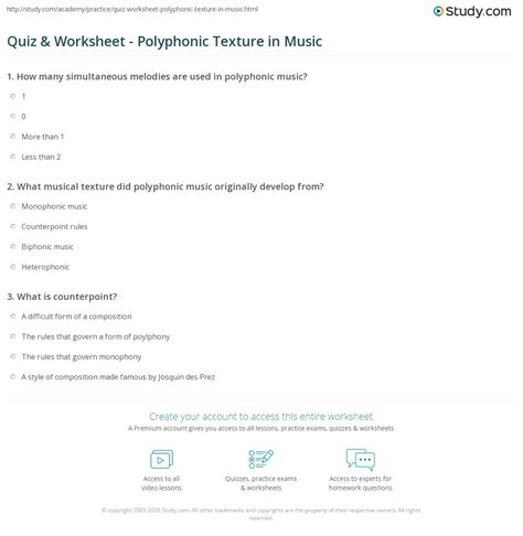 Quiz & Worksheet - Polyphonic Texture in Music | Study.com