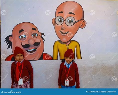 Indian School Students Standing Together On Cartoon Background Motu ...