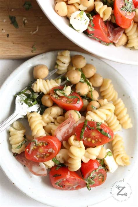 Chickpea Pasta Salad [with bocconcini cheese!] - Our Zesty Life