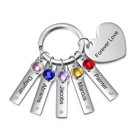 Customized 5 Birthstone Keychain with heart