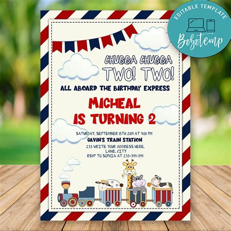 Editable Train Birthday Invitations Instant Download | Bobotemp