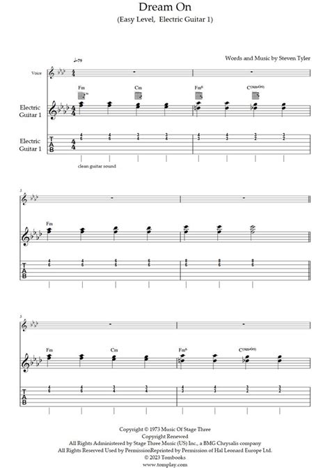 Dream On (Easy Level, Electric Guitar 1) (Aerosmith) - Guitar Tabs and ...