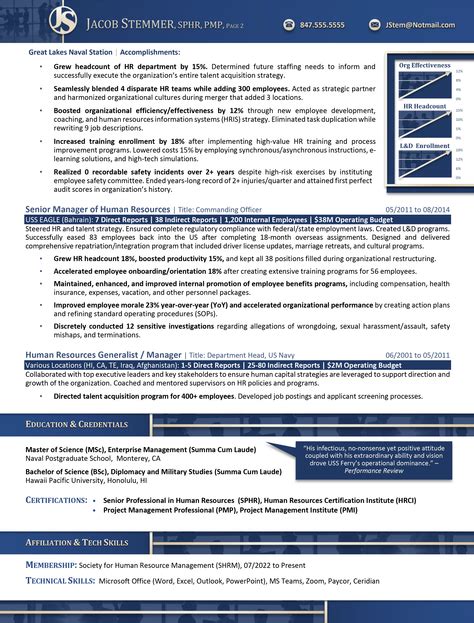 Human Resources (HR) Director / Military Transition Resume Sample