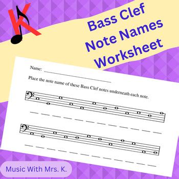 Bass Clef note names worksheet by Music with Mrs K | TpT