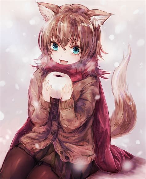 1920x1080px, 1080P free download | Anime, anime girls, animal ears, sweater, tail, brunette ...