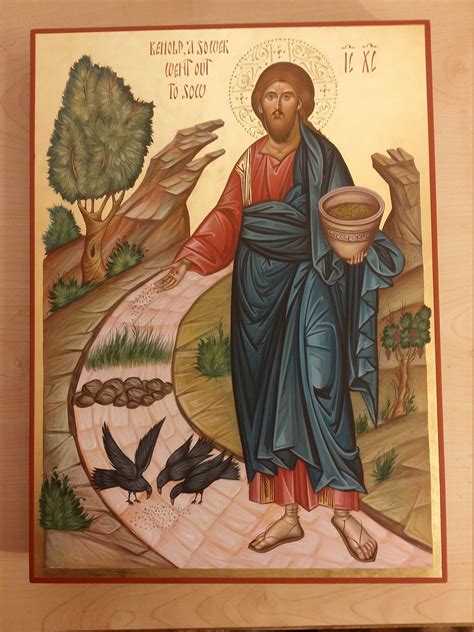 Icon Christ the sower of seeds, hand painted, bible paintings, orthodox iconography, religious icon