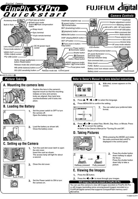 FUJIFILM FINEPIX S5 PRO DIGITAL CAMERA QUICK START MANUAL | ManualsLib