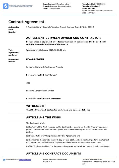 Contract Agreement for Construction Work: Smarter than PDF