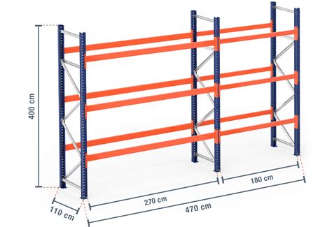 4,7 m pallet rack PR9000 / 110 cm deep / 4 m high / 3 levels for 20 euro pallets | TOPREGAL